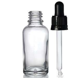 30ml Clear Glass Dropper Bottle w Black Pipette