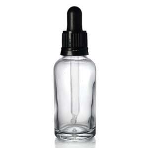 30ml Clear Glass Dropper Bottle w Pipette Black
